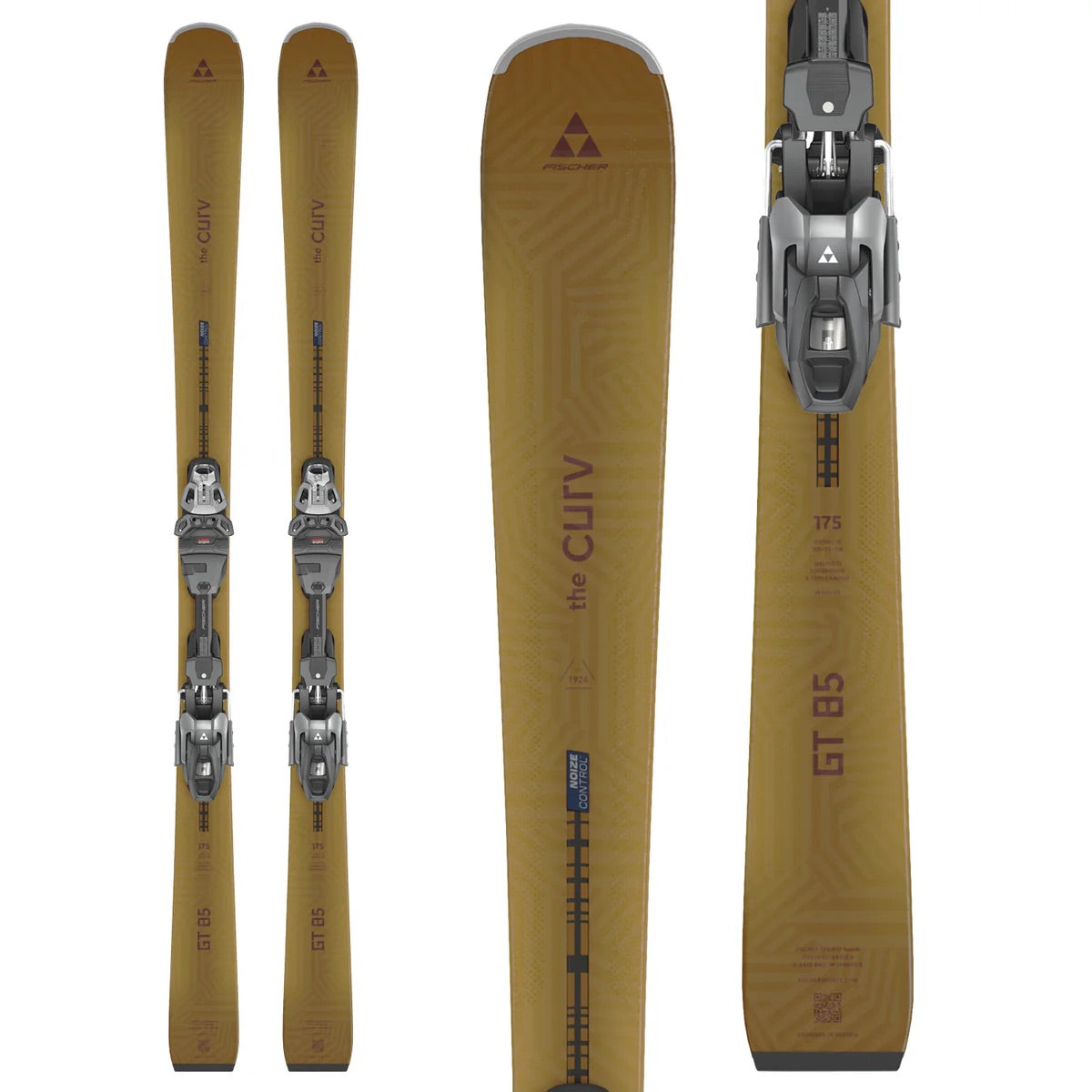 TheCurvNoizeGT85Skis_RSW12PRBindings- Fischer skis on a white background