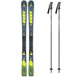 TheCurvNoizeGT85w_RSW12SystemBinding-A pair of Fischer The Curve skis and two ski poles on a solid white background.