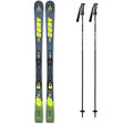 TheCurvNoizeGT85w_RSW12SystemBinding-A pair of Fischer The Curve skis and two ski poles on a solid white background.