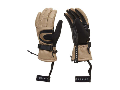 TimberlineGlove-Pair of tan and black gloves with Oakley branding on a white background