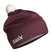 TistaBeanie- A maroon athletic beanie with a white pom-pom on top and a white 'swix' logo on the side, shown against a plain white background.