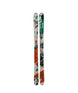 TomWallischPro-Colorful skis with a paint splatter pattern on a white background