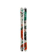 TomWallischPro-Colorful skis with a paint splatter pattern on a white background