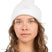 TonalBeanie- Woman wearing a white beanie on a white background