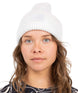TonalBeanie- Woman wearing a white beanie on a white background