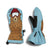 TotallyWildMitt-A pair of light blue mittens on a white background. One mitten shows a cartoon bear wearing a red beanie and goggles, while the other shows the back with a zipper and black inner palm.