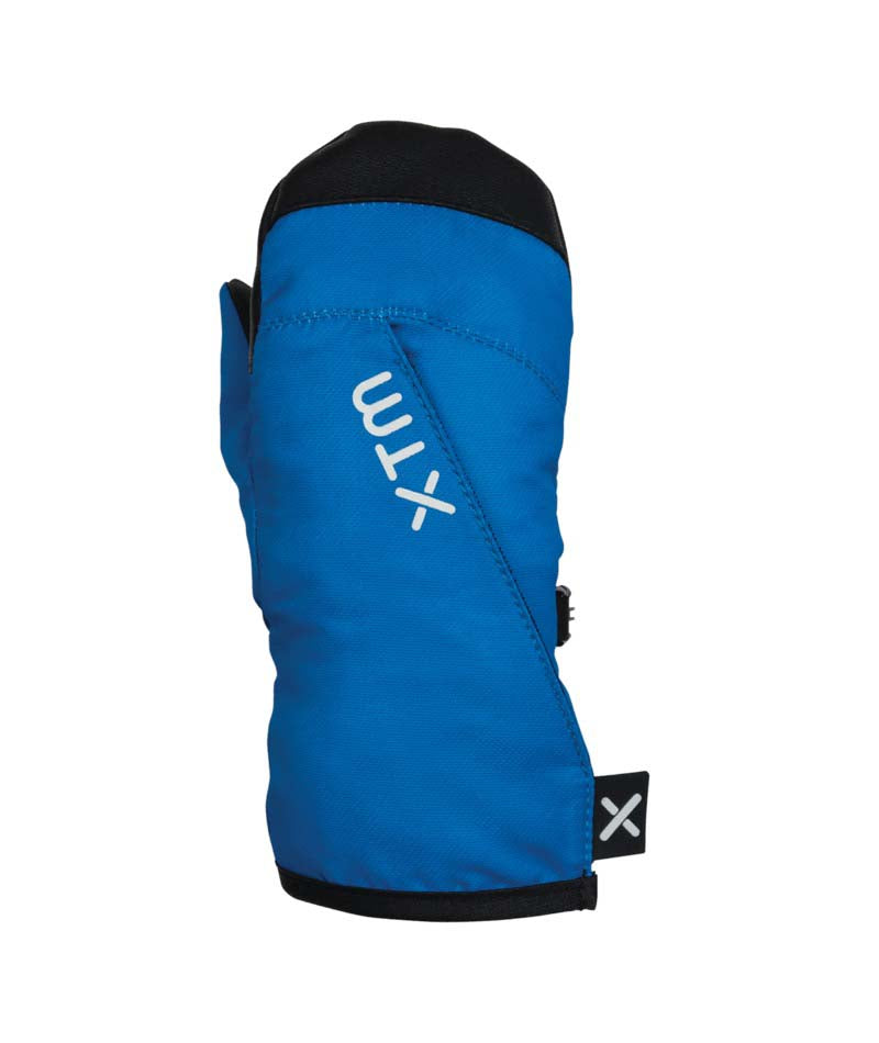 TotsMitt- A single blue ski boot liner with black trim and a white XTM logo printed vertically on the side, shown against a plain white background.