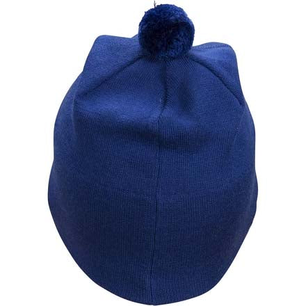 TraditionBeanie-A royal blue knit beanie hat with a white embroidered 'Swix' logo on the front and a matching blue pom-pom on top, shown against a plain white background.