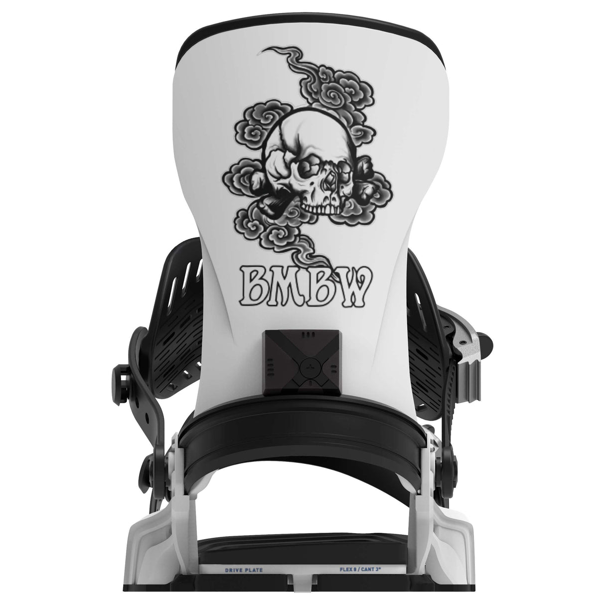 Transfer-White and black snowboard binding on a white background