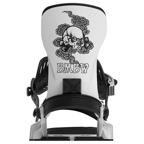 Transfer-White and black snowboard binding on a white background