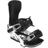 Transfer-White and black snowboard binding on a white background