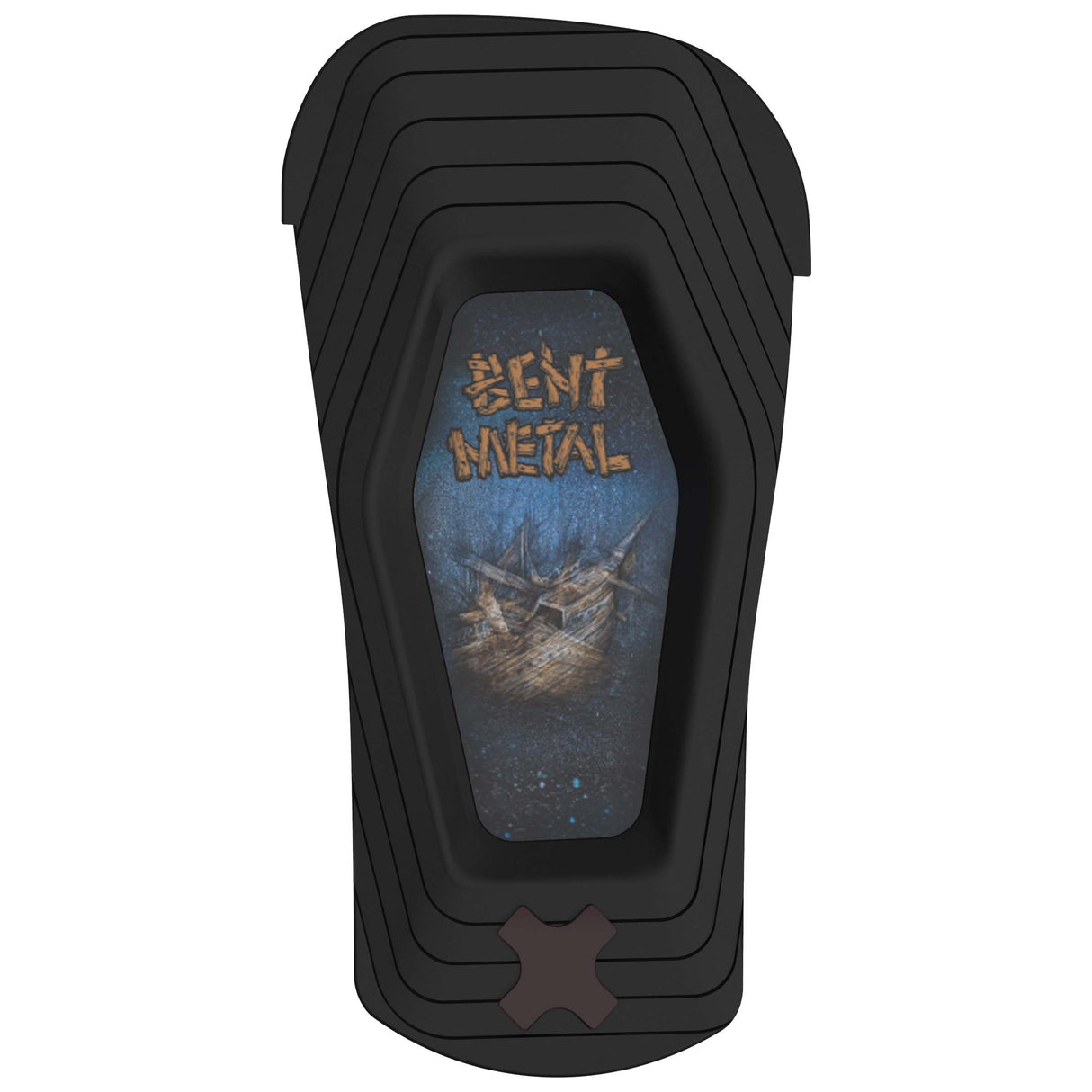 Transfer-Black and brown snowboard binding on a white background