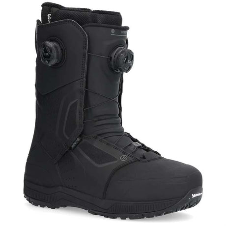 Trident-Black snowboard boot with visible brand logo on a white background