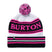 TropeBeanie-White beanie with pink and black design and 'Burton' branding on a white background