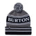 TropeBeanie-Gray and black beanie with pom-pom and 'Burton' branding on a white background