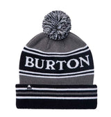 TropeBeanie-Gray and black beanie with pom-pom and 'Burton' branding on a white background