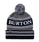 TropeBeanie-Gray and black beanie with pom-pom and 'Burton' branding on a white background