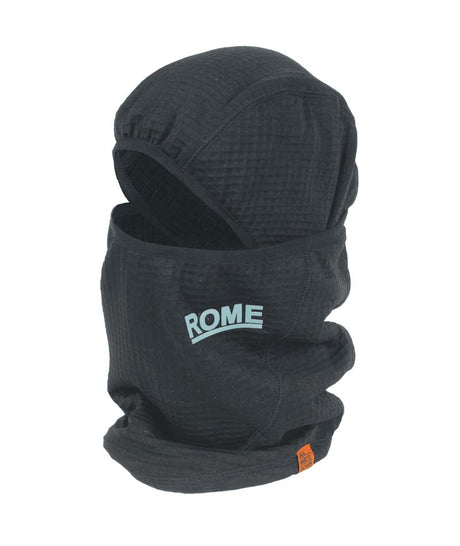 Two-PartMask-Black balaclava with 'Rome' logo on a white background