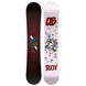 TwoTime- Two views of a snowboard, one black and red and one which is the base light pink with colorful graphics and 'LIB TECH' branding, on a white background.
