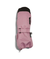 TykeMitt-A pink ski boot cover with a black top section and a buckle strap closure, shown on a plain white background.