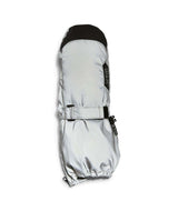 TykeMitt-A pair of XTM snow mittens in light gray and black, shown flat against a white background.