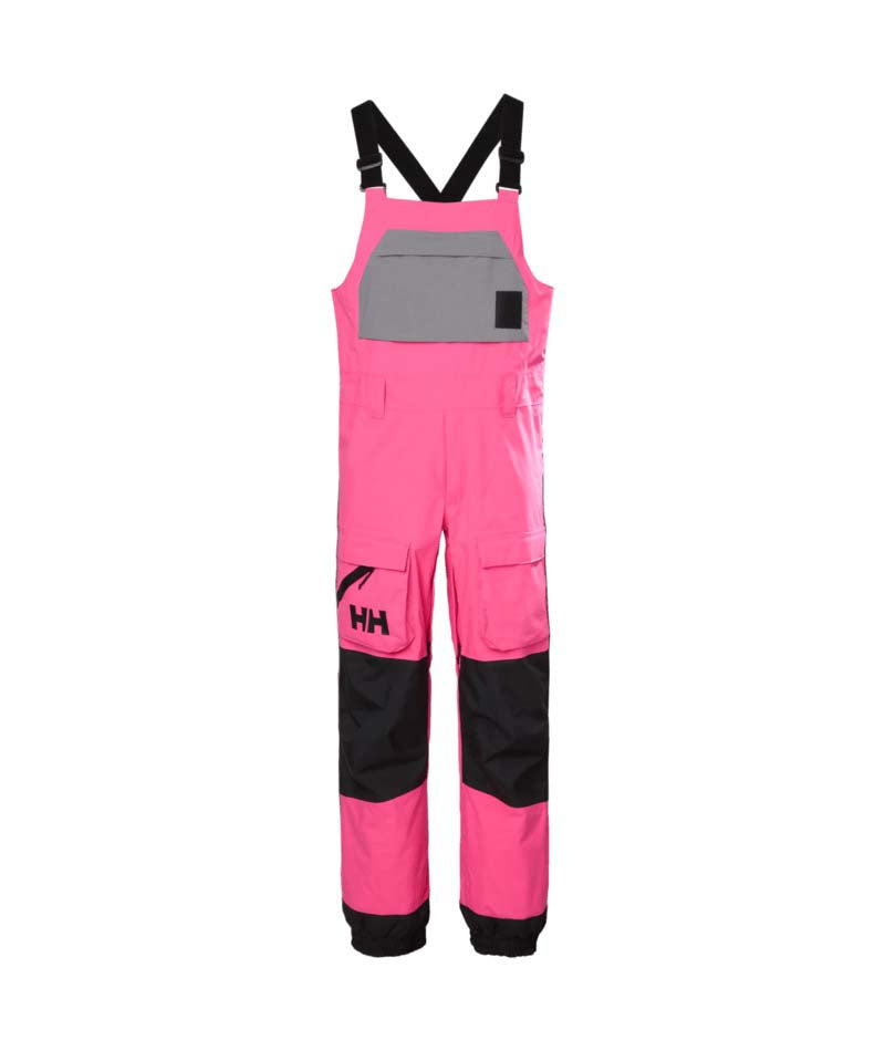 UllrDBibShellPant- Pink bib overalls with black accents on a white background