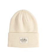 UniformBeanie- Off white beanie with a brand label on a white background