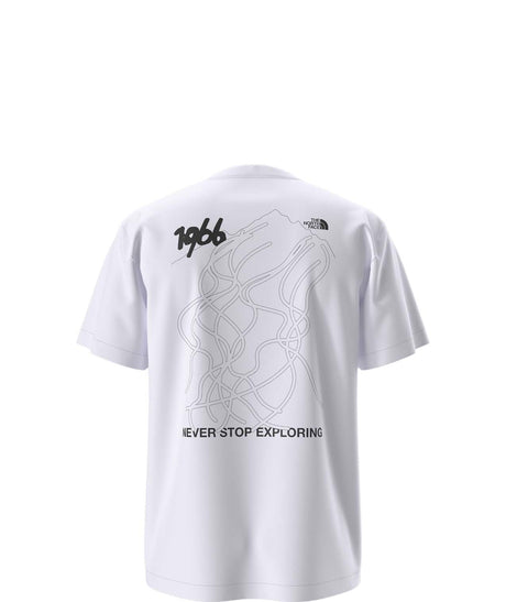 UnisexNSESlopesRelaxedShort-SleeveTee- White T-Shirt with a black trail map outline of a ski mountain on the back