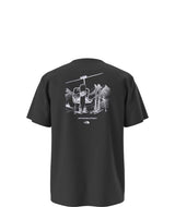 UnisexOppositesAttractRelaxedShort-SleeveTee- Black T-shirt with a chair lift, snowboard, and skis on the back on a white background