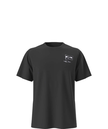 UnisexOppositesAttractRelaxedShort-SleeveTee- Black T-shirt with 'The North Face' logo and snowboard on the right shoulder on a white background