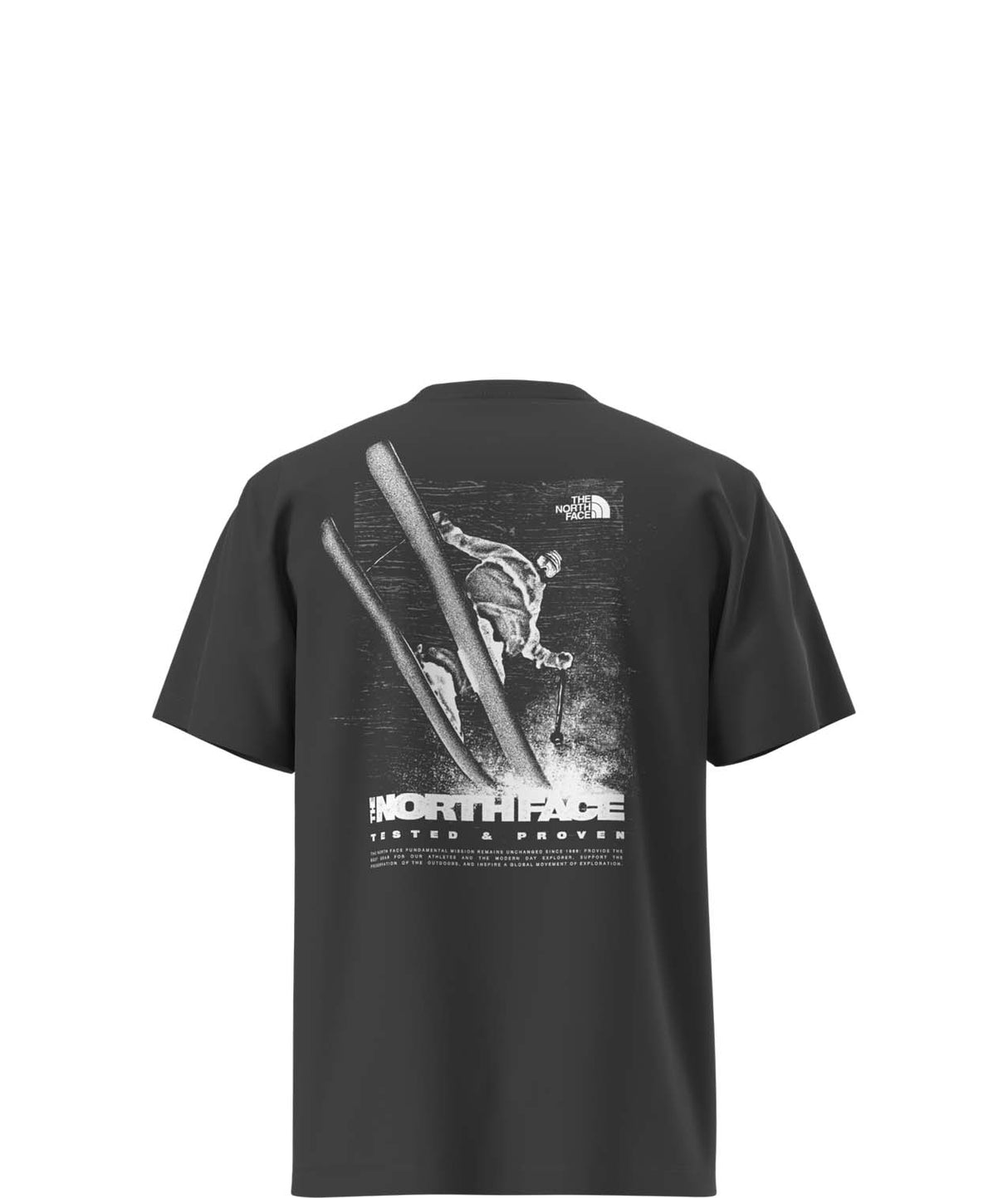 UnisexTestedandProvenRelaxedShort- Purple T-shirt with a picture of a skier on the back on a white background