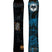 VALHALLA- Black snowboard with tree designs and a card graphic on the top sheet with a blue and black house and tree design on the base