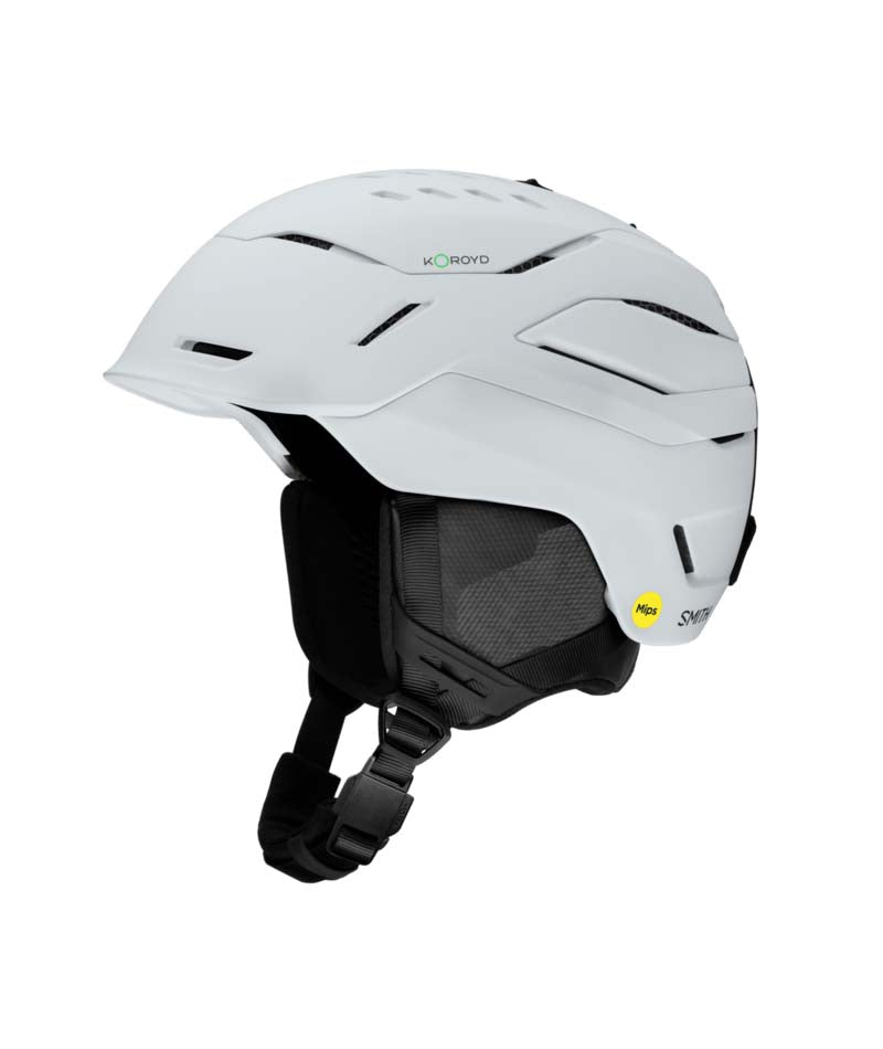 Vantage2Mips-White helmet with black strap on a white background