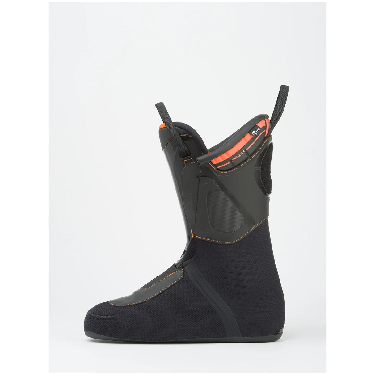 Veloce130MV- Blue, orange, and black Dalbello ski boot on a white background