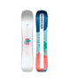 Venus- Two views of a snowboard, one white and one with a colorful design, on a white background.