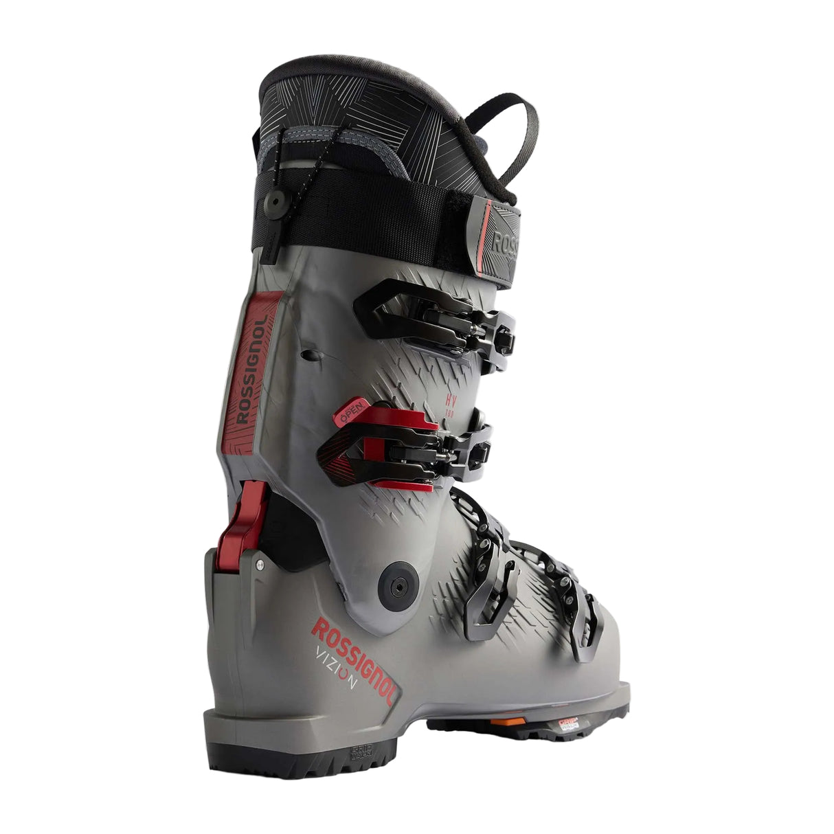 Vizion4B100HV- Grey, black and red ski boot on a white background