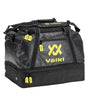 VolklOverUnderWeekendBag- A black Volkl sports duffel bag with bright yellow logo and zipper pull accents, shown on a plain white background.