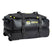 VolklRolling30AllProDuffel- A black Volkl duffel bag with a wheeled suitcase base, featuring gray side panels, black straps, and yellow logo accents on a white background.