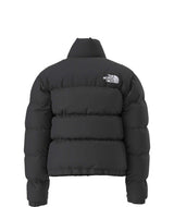 W1996RetroNuptseJacket-Black puffer jacket with The North Face logo on a white background