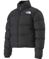W1996RetroNuptseJacket-Black puffer jacket with The North Face logo on a white background