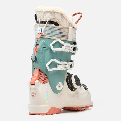 WAlltrack80BOA- Cream, teal, and orange ski boot on a white background