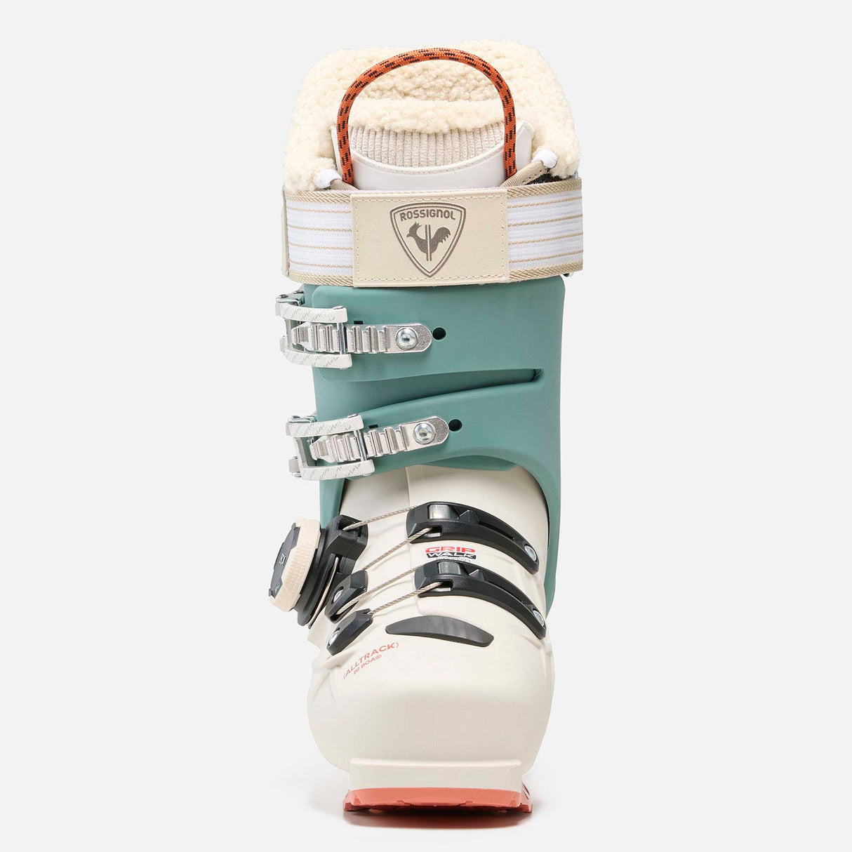 WAlltrack80BOA- Cream, teal, and orange ski boot on a white background