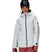 WAthenaInsulatedJacket-Person wearing a white snow jacket, black helmet, and red pants on a white background