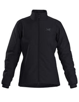WAtomJacket-A black full-zip jacket with a stand-up collar and a small Arc'teryx logo on the left chest, displayed on a clean white background.