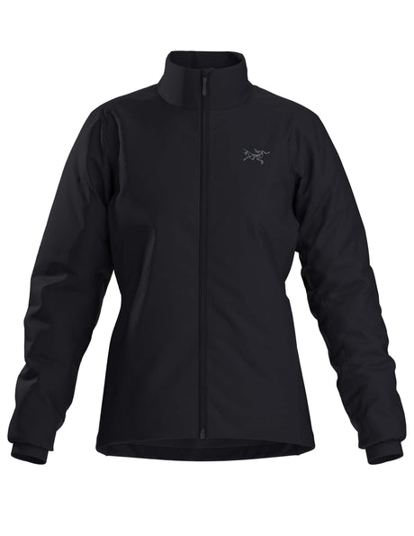WAtomJacket-A black full-zip jacket with a stand-up collar and a small Arc'teryx logo on the left chest, displayed on a clean white background.