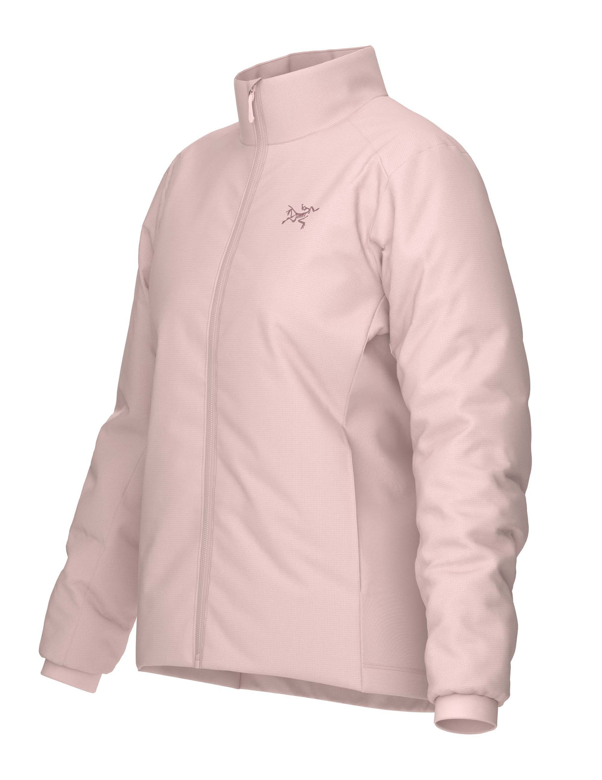 WAtomJacket-A light pink full-zip jacket with a stand-up collar and the Arc'teryx logo on the left chest, shown against a plain white background.