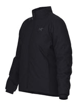 WAtomJacket-A black full-zip jacket with a stand-up collar and a small Arc'teryx logo on the left chest, displayed on a clean white background.