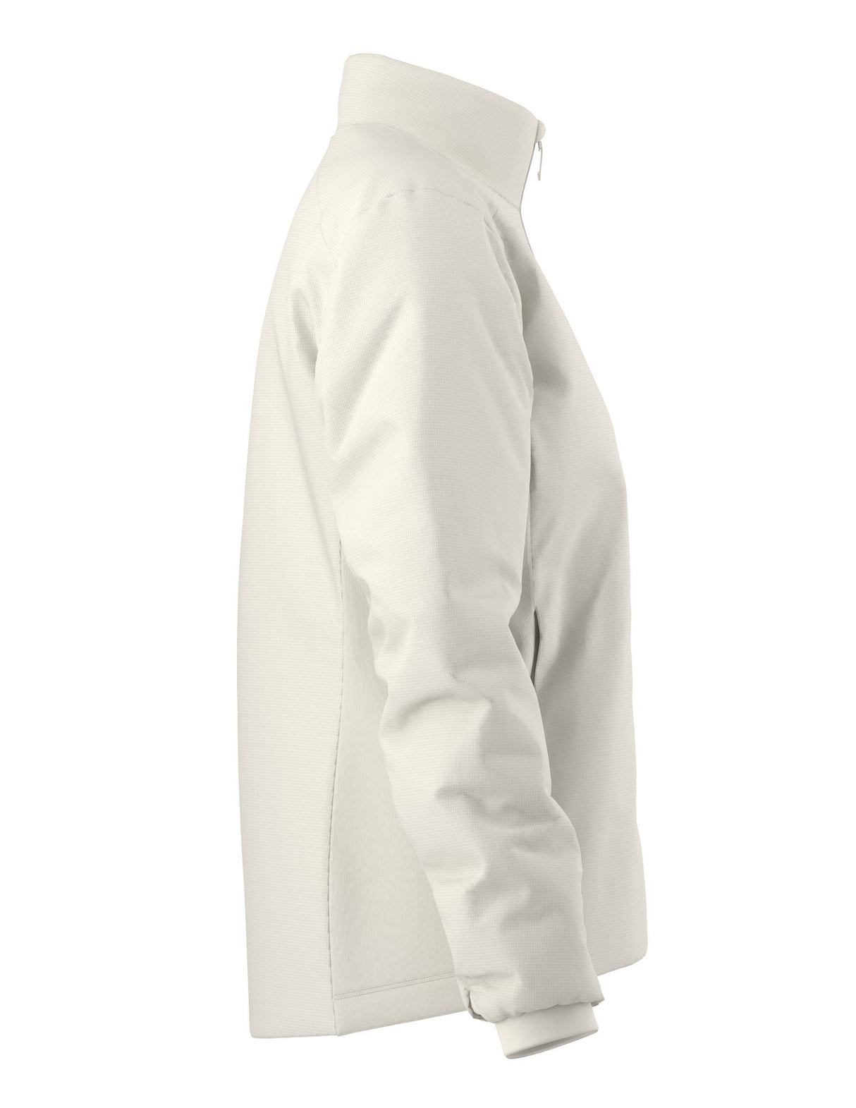 WAtomJacket-A light off-white Arc'teryx zip-up jacket with a stand-up collar, shown against a plain white background.