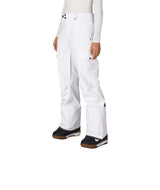 WAuraInsulatedCargoPant-White snow pants worn by a person on a white background
