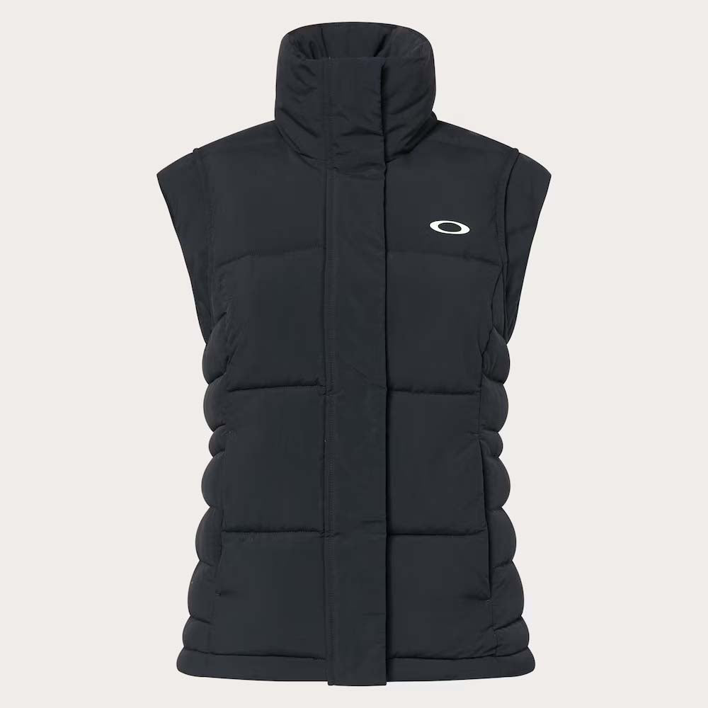 WAutumnRCVest- Black puffer vest with a brand logo on a light gray background